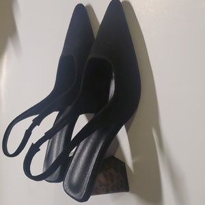 Black suede slingback pump with tortoise heel, Size 7 1/2